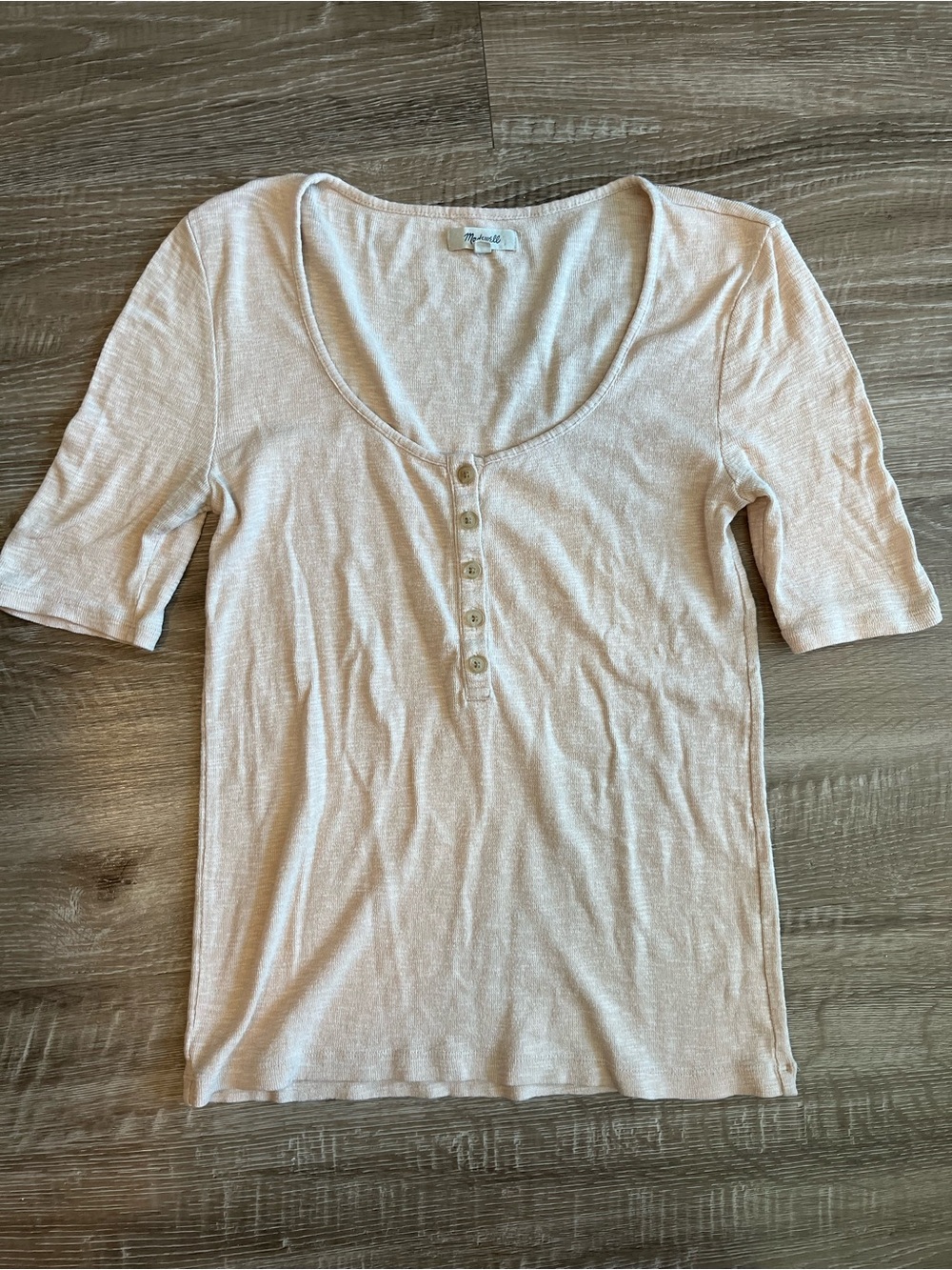 Madewell Women’s XS Cream Three Button Henley Short Sleeve Top Scoop Neck
